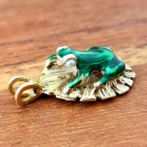 14K Gold Plumb Frog Pendant