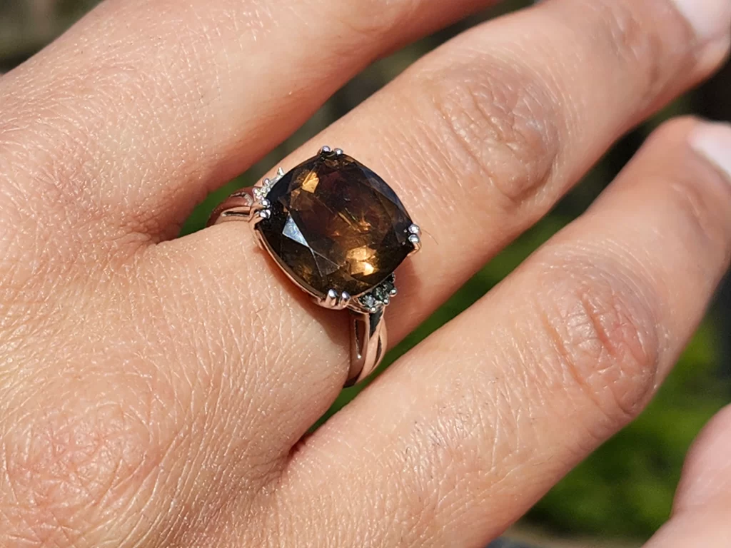 10K White Gold Cushion Cut Smokey Quartz Cocktail Ring