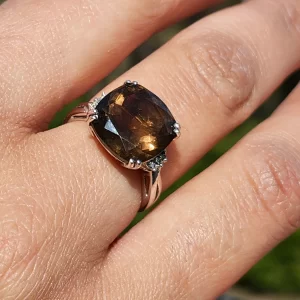 10K White Gold Cushion Cut Smokey Quartz Cocktail Ring