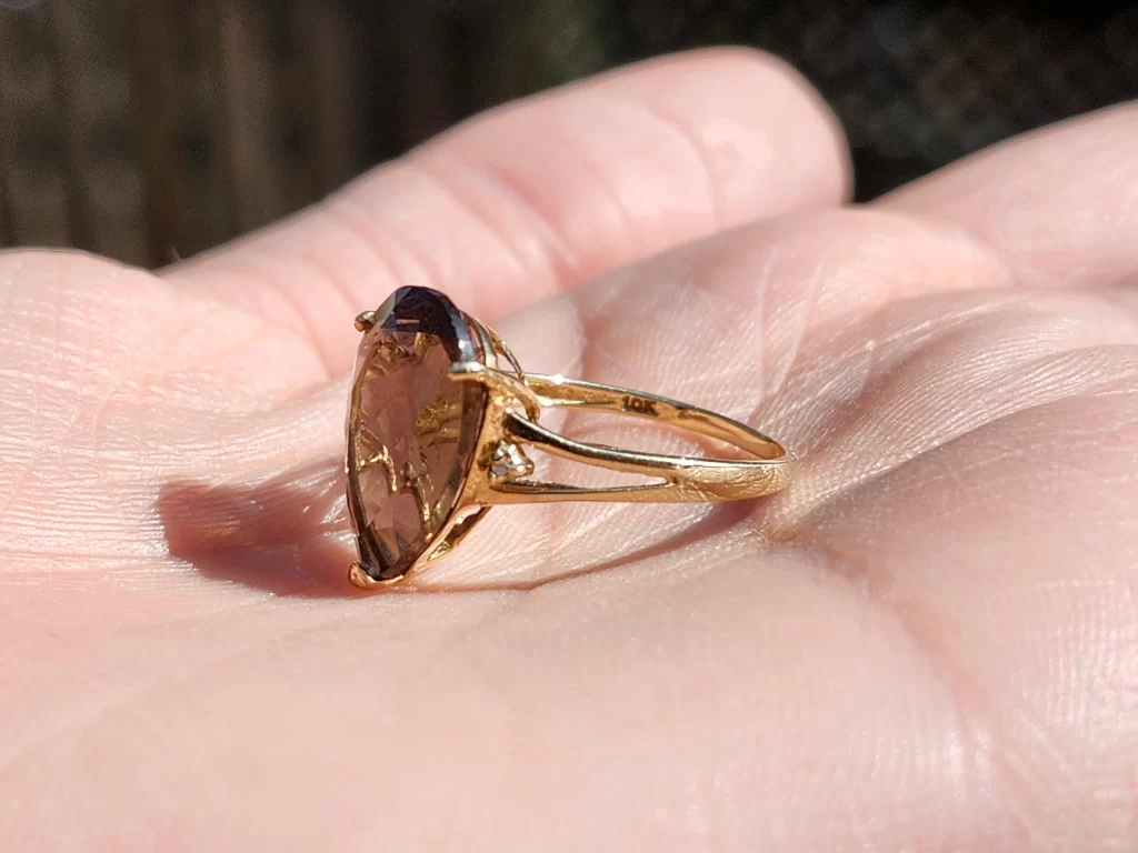 10K Pear Cut Smokey Quartz Cocktail Ring