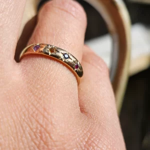 Antique Emerald Ruby Sapphire Amethyst Citrine Family Ring in 10k