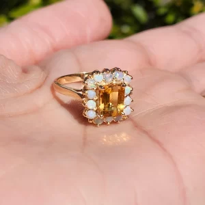 10k gold citrine and opal antique ring
