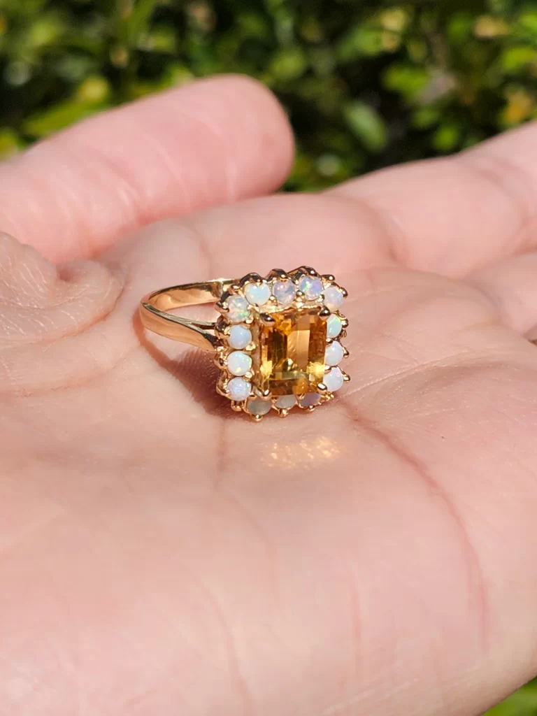10k gold citrine and opal antique ring
