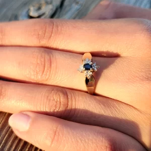 10K Dark Blue Sapphire Cocktail Ring with Diamonds