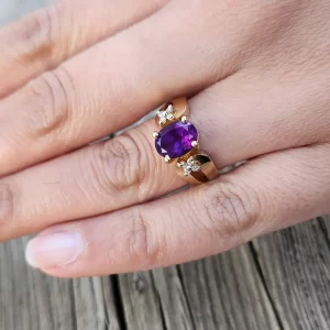 14K Gold Amethyst & Diamond Cocktail Ring