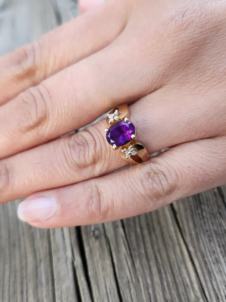 14K Gold Amethyst & Diamond Cocktail Ring