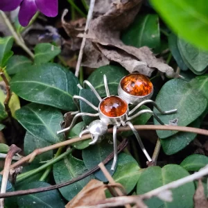 Sterling Silver Amber Spider Brooch