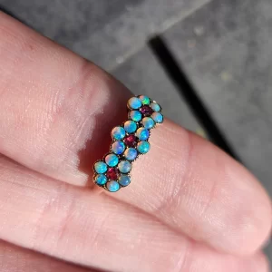 Antique Floral Precious Opal & Red Glass 10k Gold Ring