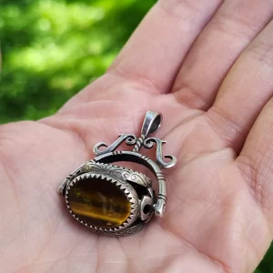 Vintage Sterling Silver Tiger's Eye Bloodstone & Onyx Key Fob Spinner