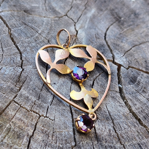 Antique Art Nouveau 9ct Gold Floral Amethyst Necklace Pendant