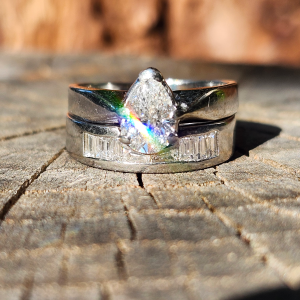 .90 Carat 14K White Gold Pear Cut Natural Diamond Bridal Ring Set