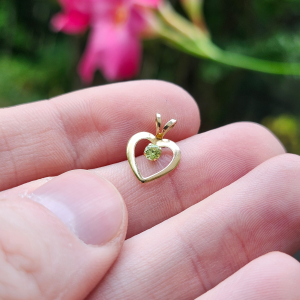 14K Gold Heart Pendant with Green Stone