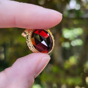 14K Gold Garnet Rose Cut Pendant In The Sun