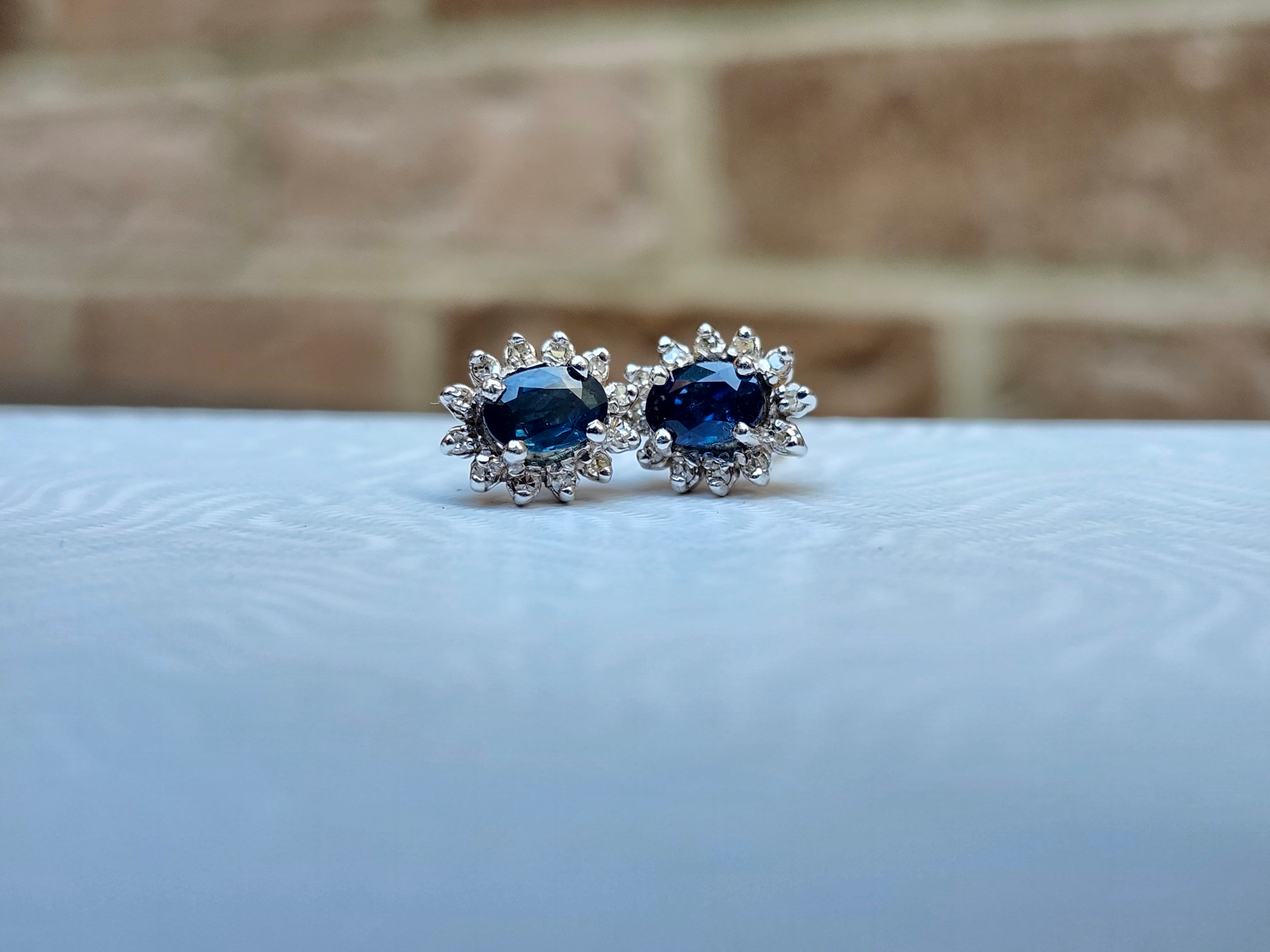14K White Gold Deep Blue Sapphire & Diamond Earrings - Image 6