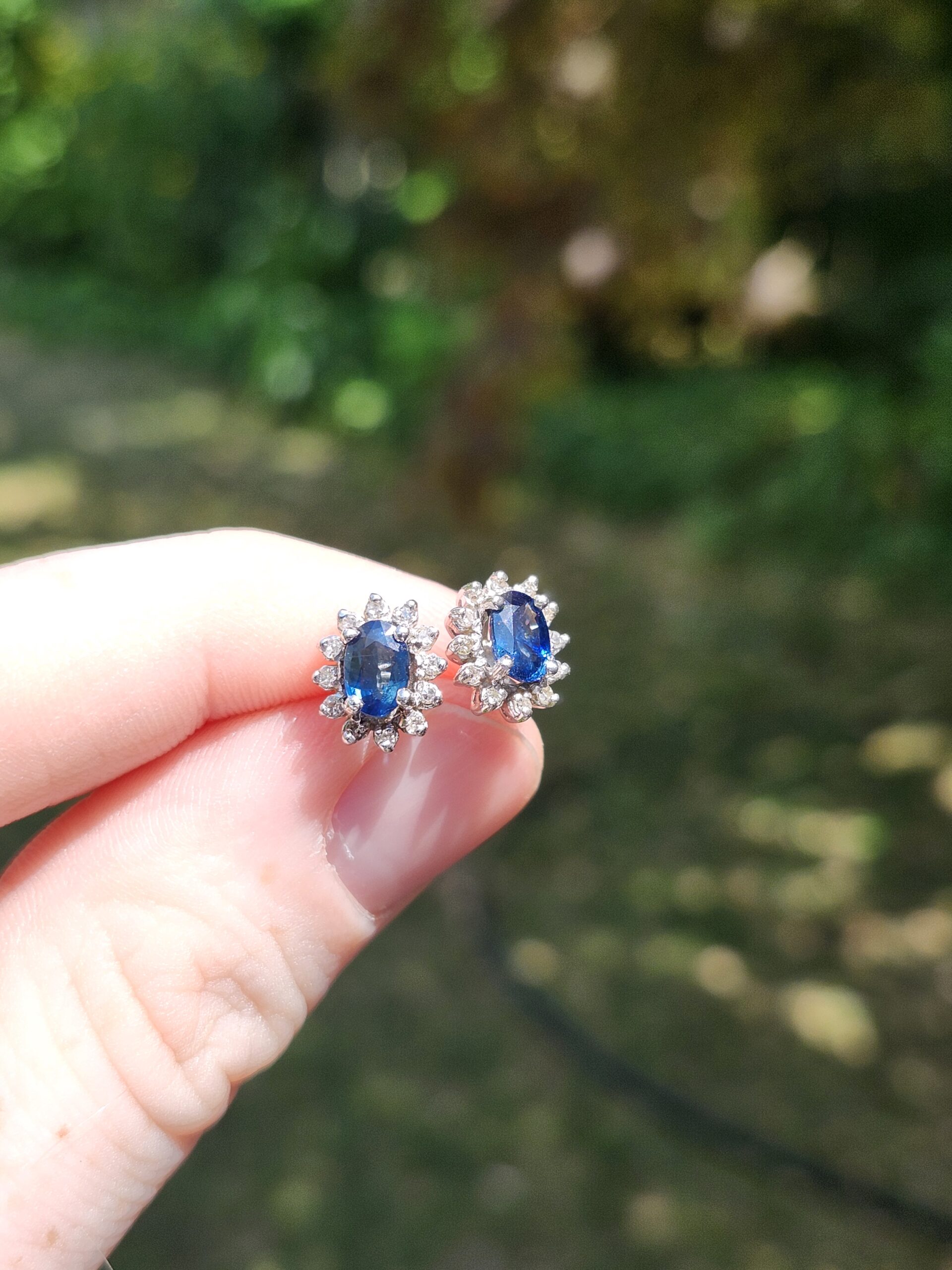 14K White Gold Deep Blue Sapphire & Diamond Earrings - Image 4