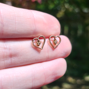 10K Gold Heart Earrings with Dangle Diamonds
