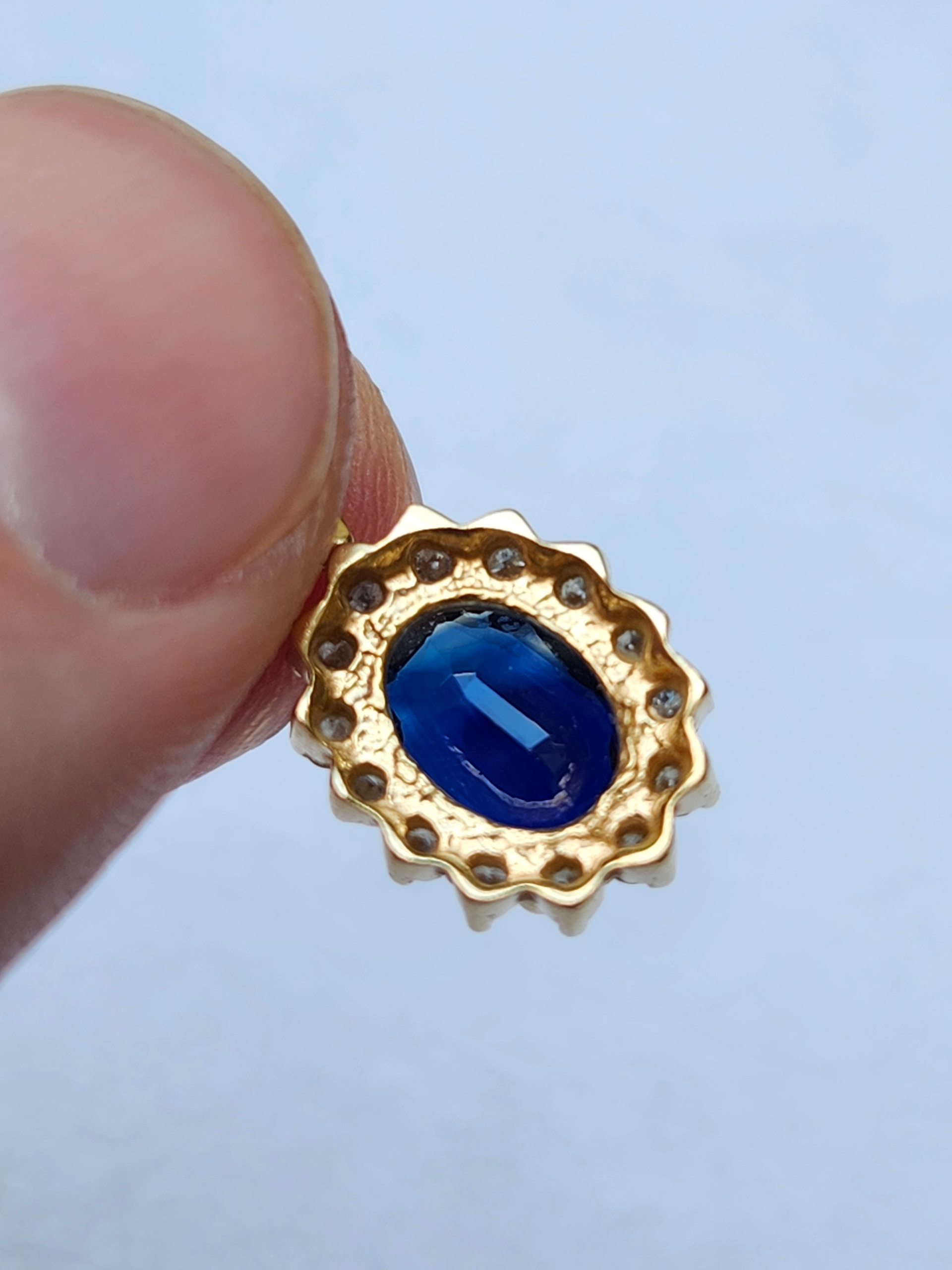 14K Gold Deep Blue Sapphire & Diamond Halo Pendant - Image 3