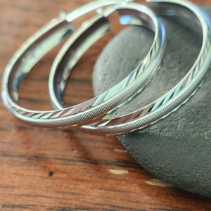 Large White Gold 10K Gold Diamond Cut Hoop Earrings