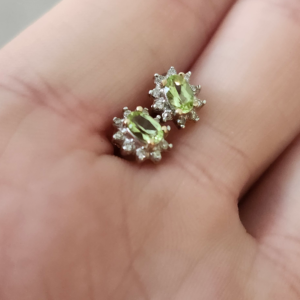10k Peridot Earrings with Diamond Halo