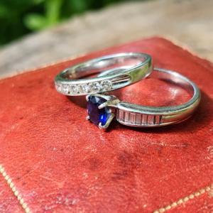 Royal Blue Natural Sapphire & Diamond Platinum Engagement Set