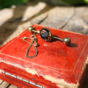 Smokey Quartz 9ct Gold Antique Bar Brooch