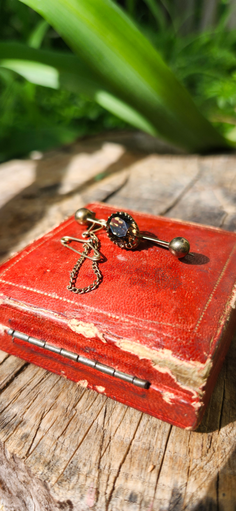 Smokey Quartz 9ct Gold Antique Bar Brooch