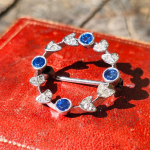 9ct White Gold MCM Sapphire & Diamond Brooch by Cropp & Farr