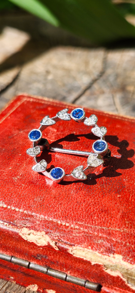 9ct White Gold MCM Sapphire & Diamond Brooch by Cropp & Farr
